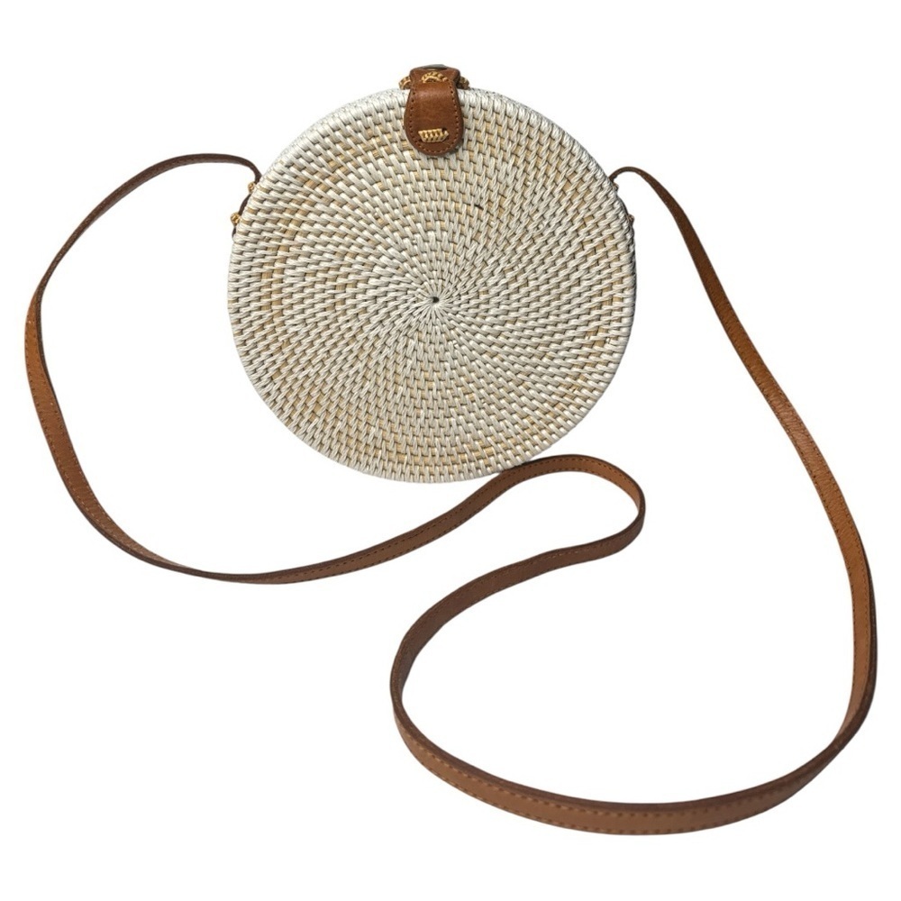 Poppy + Sage Camilla White Rattan Wicker Crossbody Bag Leather Strap